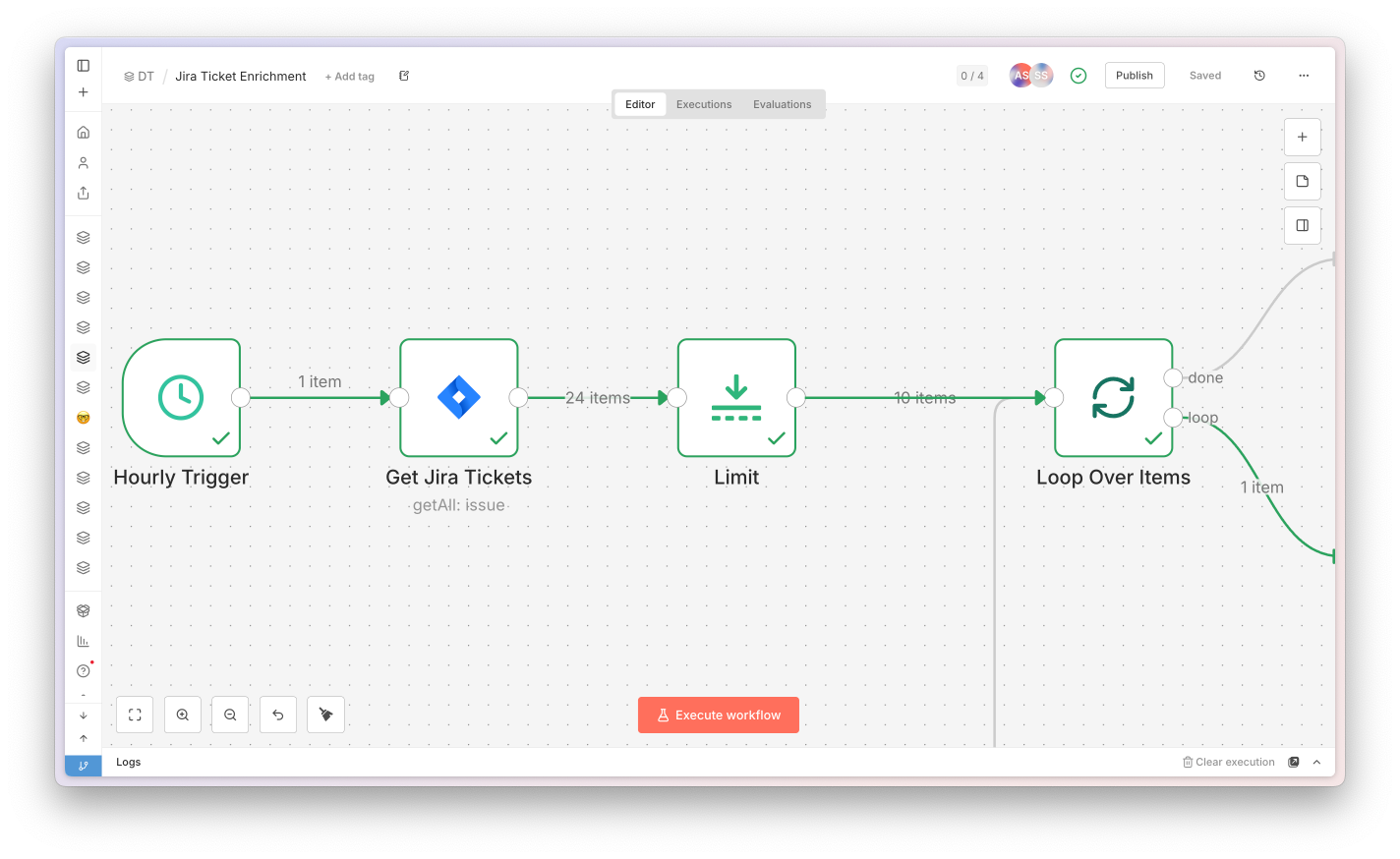 Item counts on the connections between n8n nodes